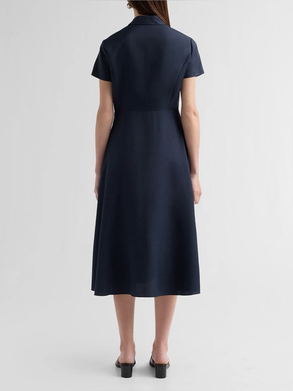 Theory Navy Linen Blend Midi Shirt Dress Short Sleeve - Picture 4 of 12